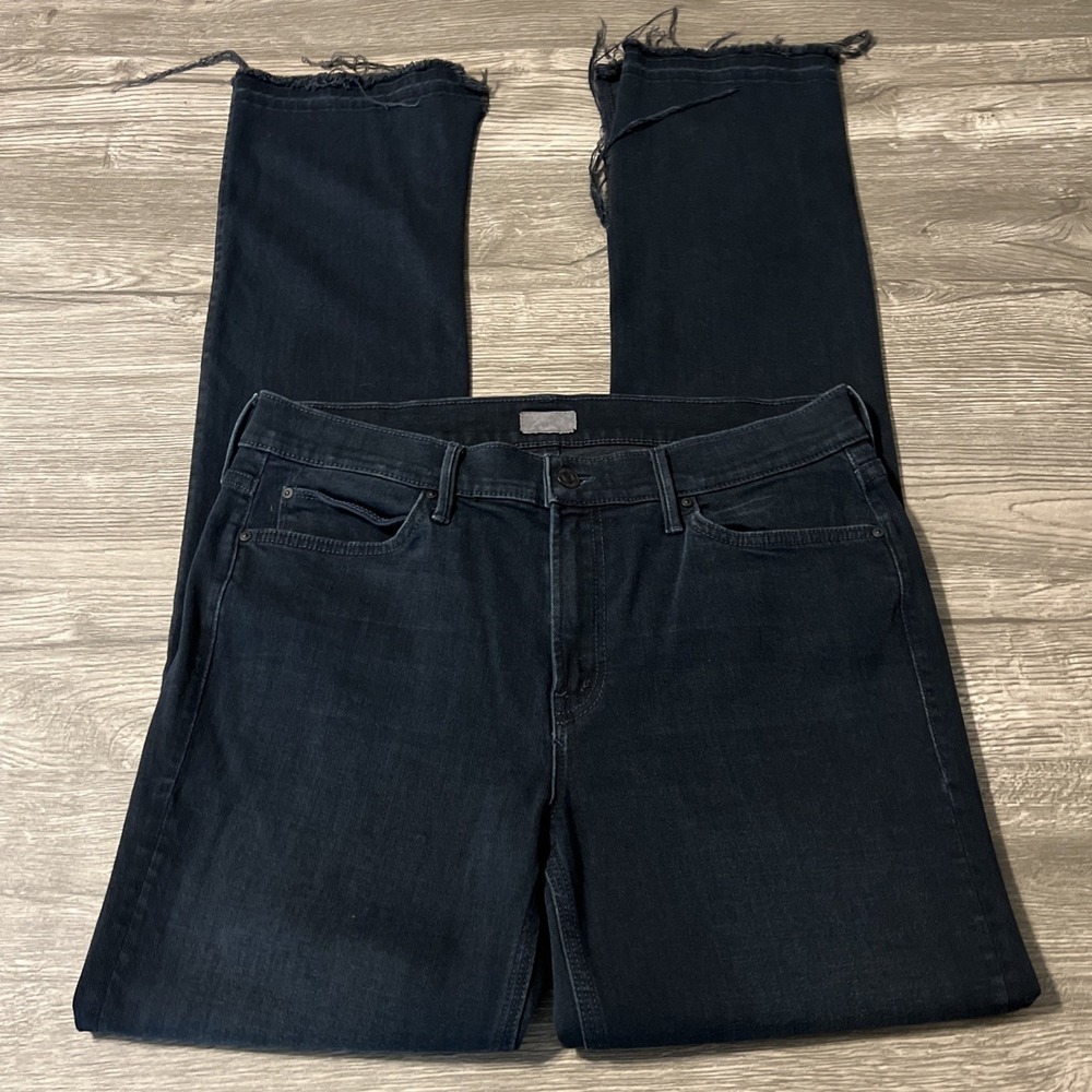 Mother The Rascal Slit Undone Hem High Rise Straight Jean SZ 32x33 Storm Clouds - Picture 2 of 15